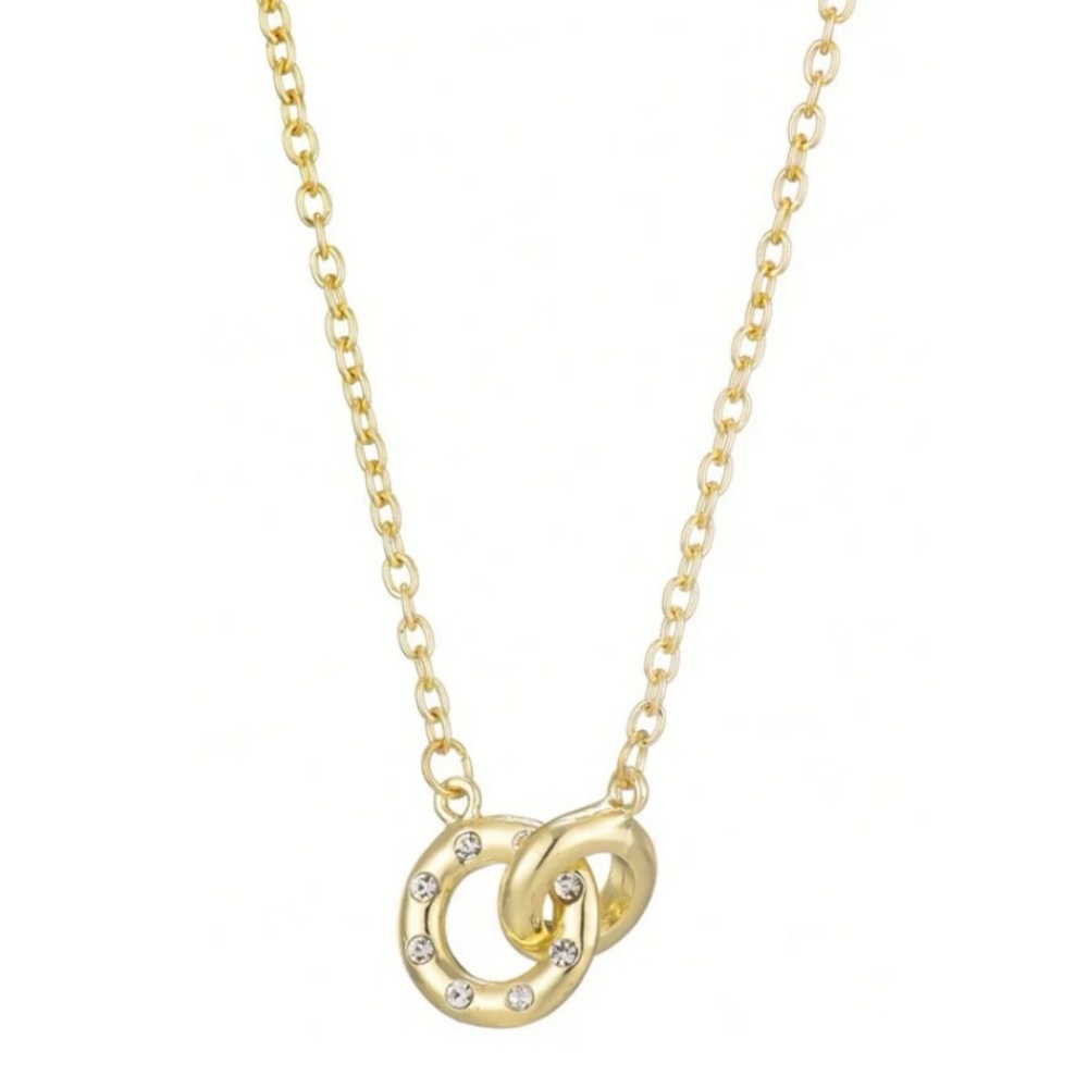 Tarnish Resistant 18k Gold Plated CZ Locking Rings Necklace